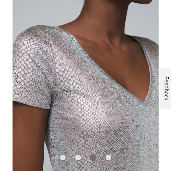 White House Black Market - Metallic-Print V-Neck Tee Size Large. - Picture 3 of 16